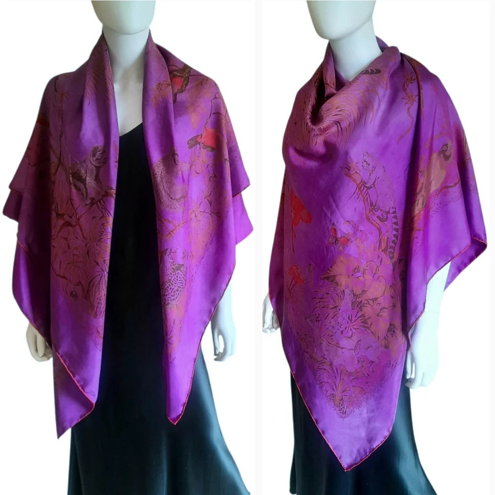 HERMÈS Equateur Silk Twill Scarf Dip Dye 140cm Violet/Multi - Picture 6 of 16